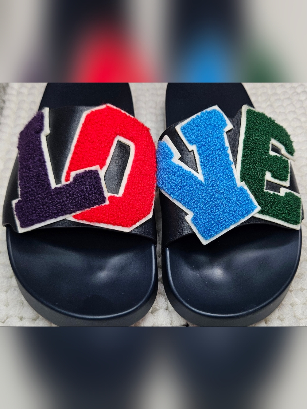 Tory Burch Sport LOVE Sandals Navy Womens 8 Preppy Varsity Letter Slides - Picture 2 of 9
